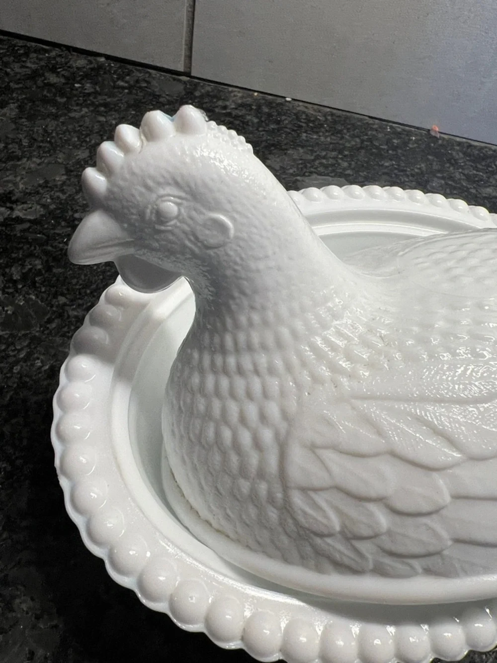 Indiana Glass White Milk Glass Hen on Nest Decorative Butter Dish.